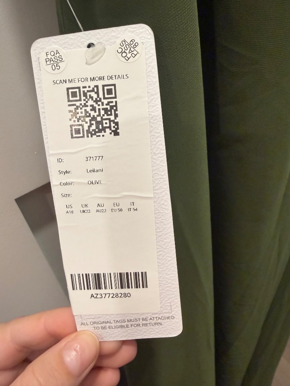 NWT Azazie A18 Leilani Bridesmaid Dress- Olive - Picture 4 of 5
